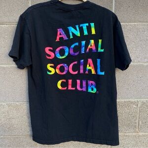 Anti Social Social Club Size Large The Grove Tee Black With Colorful Tie Dye